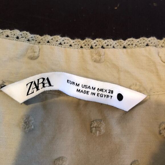 Zara sage green khaki tan swiss dot button down top size Medium cottagecore - Picture 9 of 16